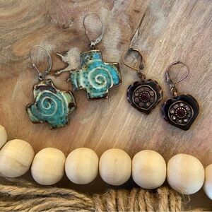 Artisan Ceramic and Copper Earrings Set